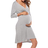 Los mejores  - Aibrou Camisón Lactancia- Camisón de Maternidad Algodon Camison Embarazada Invierno Camisón Premamá Manga 3-4 de Encaje…